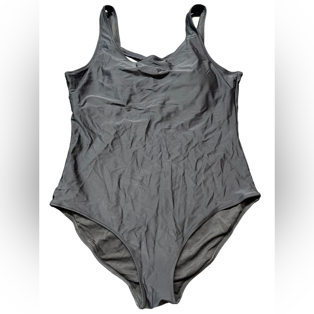 Modest black one piece swimsuit conservative coverage cross back size XL NWOT